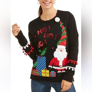 Holiday Time Women's Crew Neck Ugly Christmas Sweater size L(12-14) Santa Clause